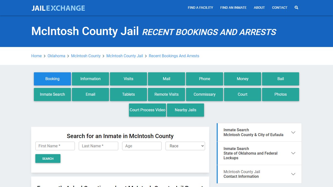 McIntosh County Jail OK Recent Arrests and Bookings - Jail Exchange